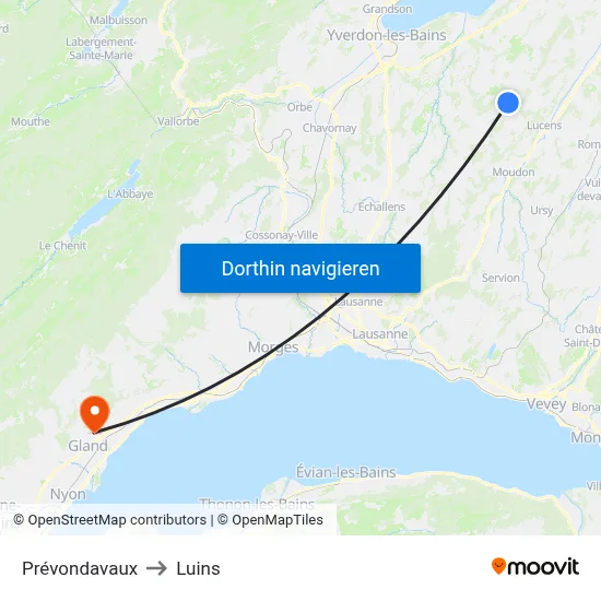 Prévondavaux to Luins map