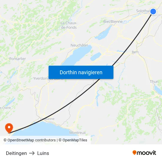 Deitingen to Luins map