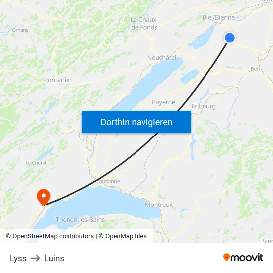 Lyss to Luins map