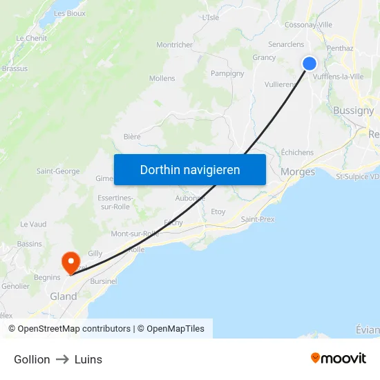 Gollion to Luins map