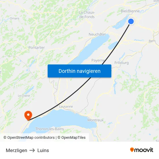 Merzligen to Luins map