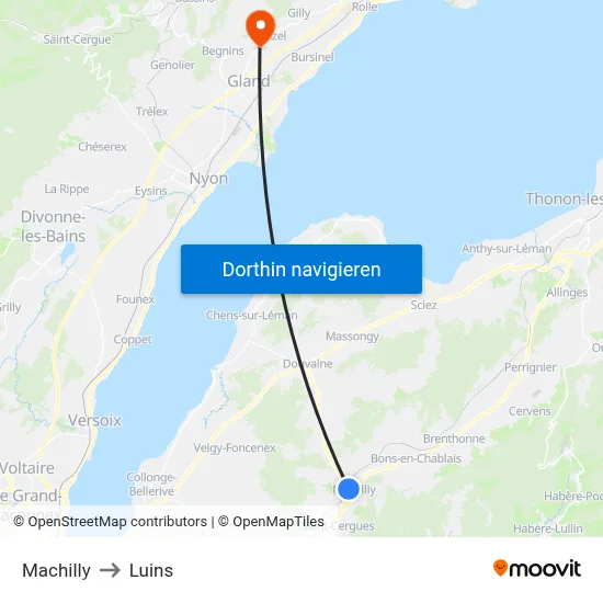Machilly to Luins map