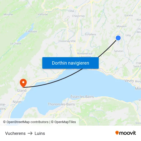 Vucherens to Luins map