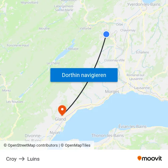 Croy to Luins map