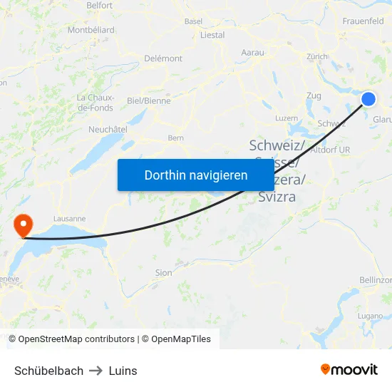 Schübelbach to Luins map