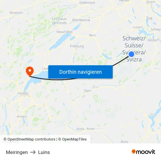 Meiringen to Luins map
