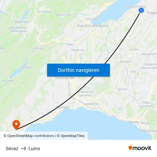 Sévaz to Luins map