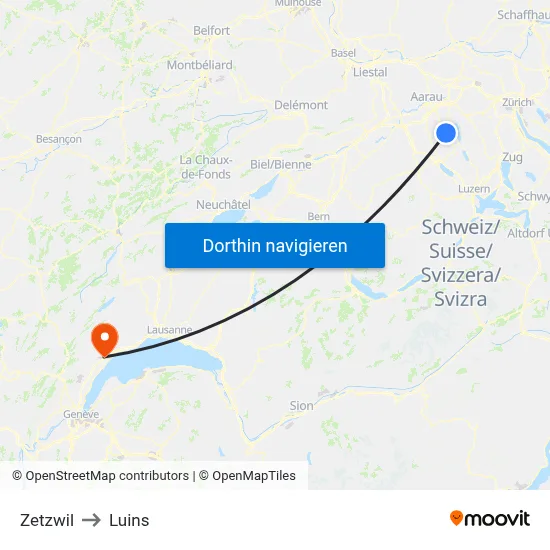 Zetzwil to Luins map