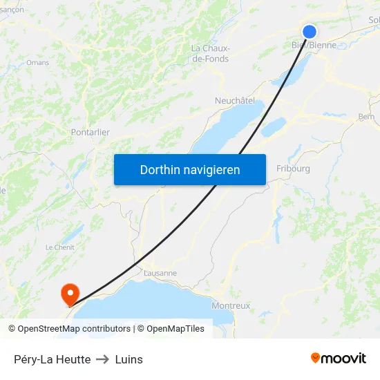 Péry-La Heutte to Luins map