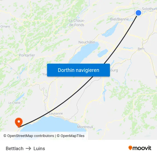 Bettlach to Luins map