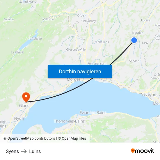 Syens to Luins map