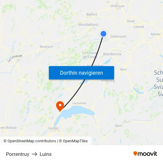 Porrentruy to Luins map