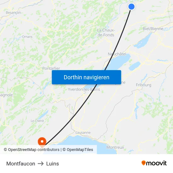 Montfaucon to Luins map
