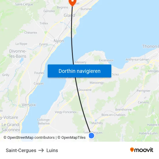 Saint-Cergues to Luins map