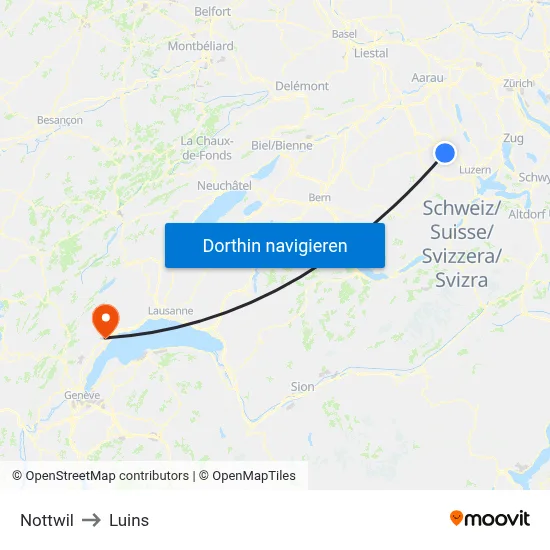 Nottwil to Luins map