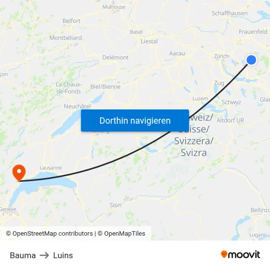 Bauma to Luins map