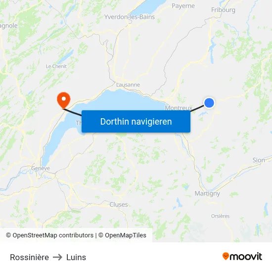 Rossinière to Luins map