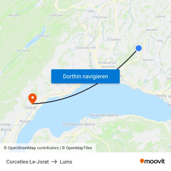Corcelles-Le-Jorat to Luins map