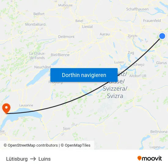 Lütisburg to Luins map