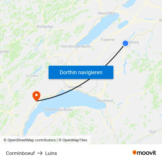 Corminboeuf to Luins map