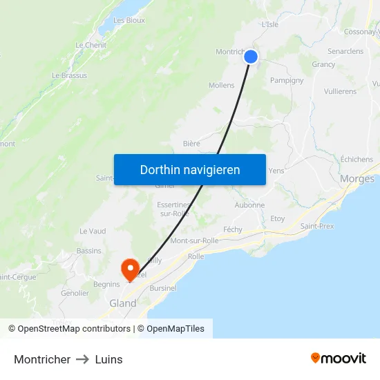 Montricher to Luins map