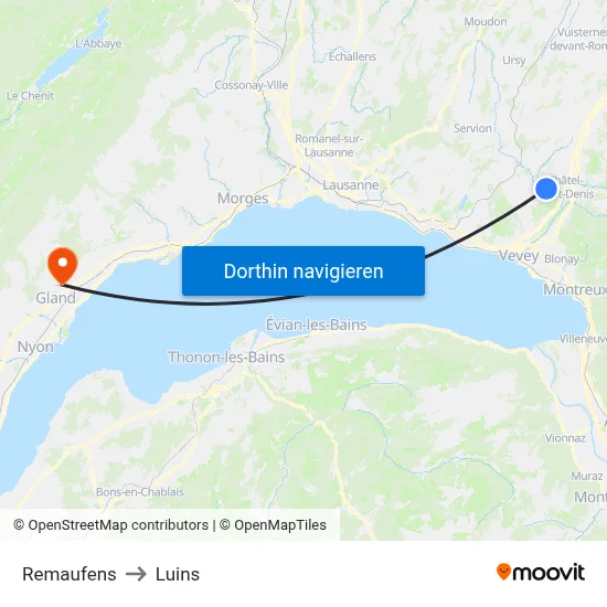 Remaufens to Luins map