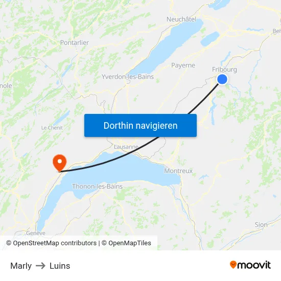 Marly to Luins map