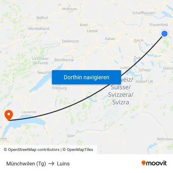 Münchwilen (Tg) to Luins map
