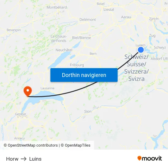 Horw to Luins map