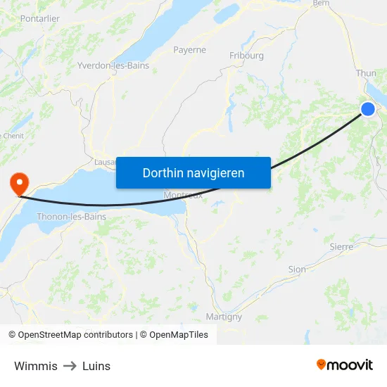 Wimmis to Luins map