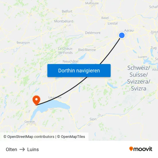 Olten to Luins map