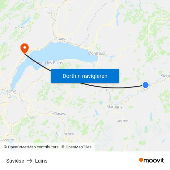 Savièse to Luins map