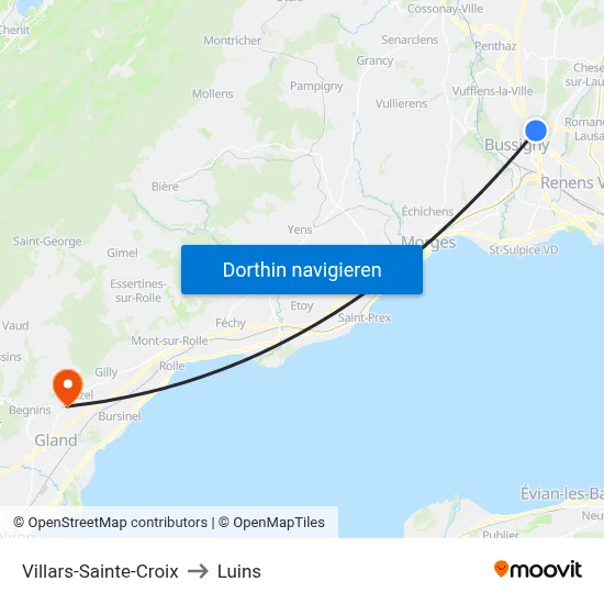Villars-Sainte-Croix to Luins map