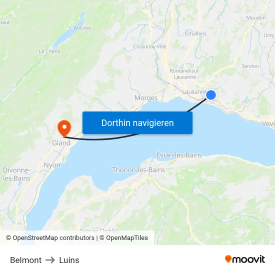 Belmont to Luins map