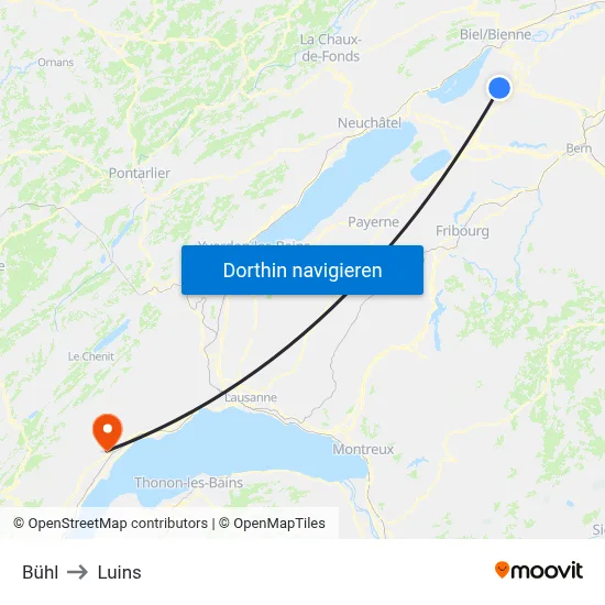 Bühl to Luins map