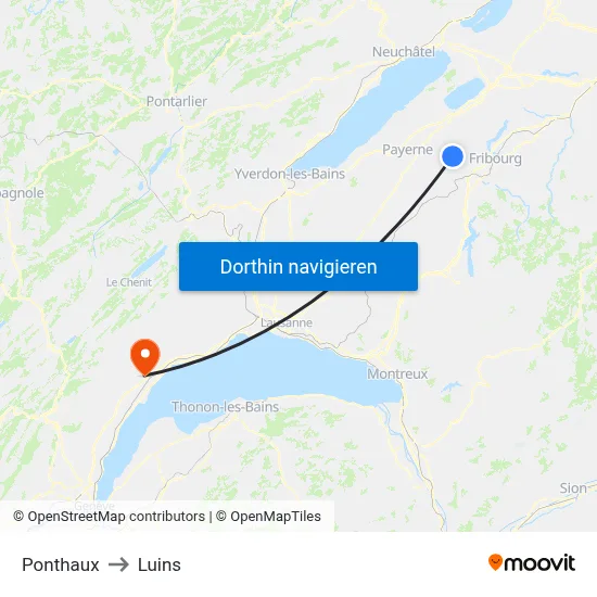 Ponthaux to Luins map
