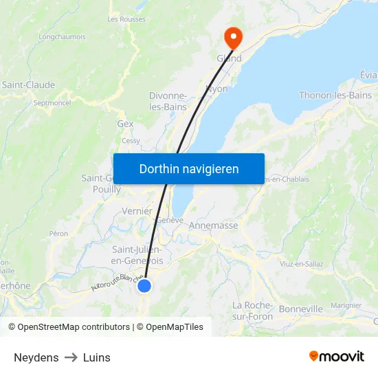 Neydens to Luins map
