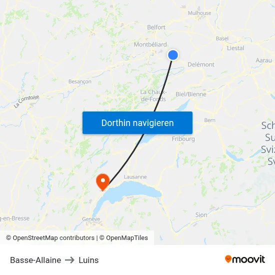 Basse-Allaine to Luins map