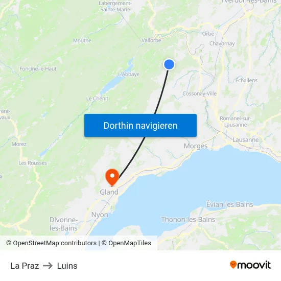 La Praz to Luins map
