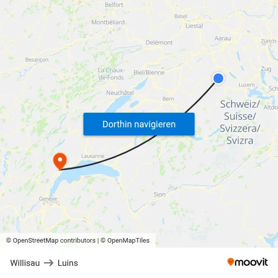 Willisau to Luins map
