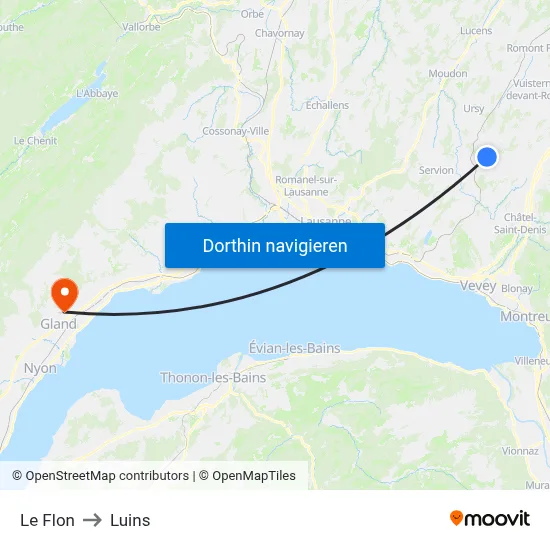 Le Flon to Luins map