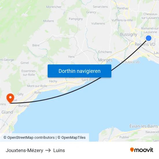 Jouxtens-Mézery to Luins map
