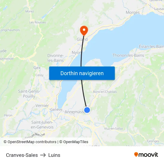 Cranves-Sales to Luins map