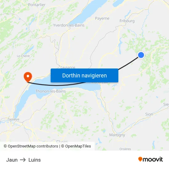 Jaun to Luins map