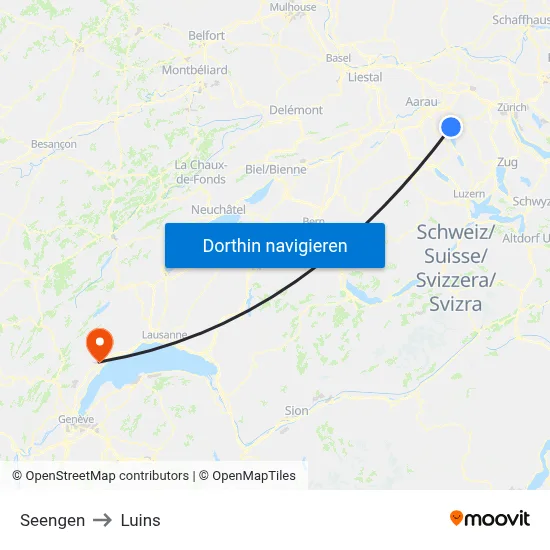 Seengen to Luins map