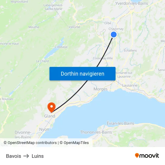 Bavois to Luins map