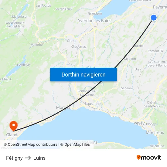 Fétigny to Luins map