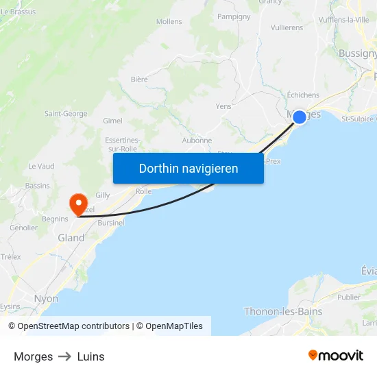 Morges to Luins map