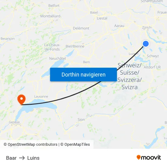 Baar to Luins map