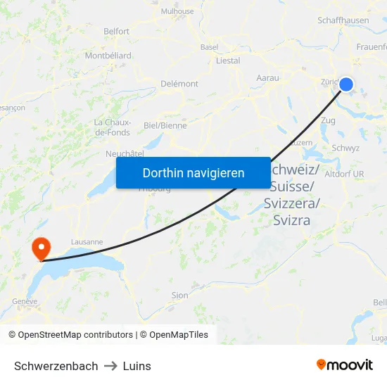 Schwerzenbach to Luins map